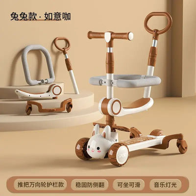 Adjustable Height Kids 3 Wheel Scooter With One Button Folding